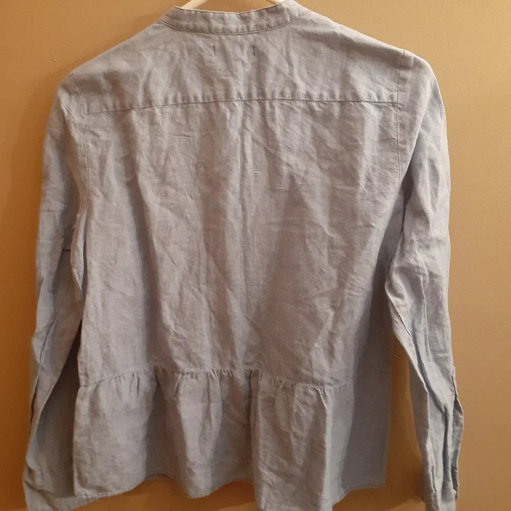 J. Crew Light Blue Button-Front Peplum Linen Blouse